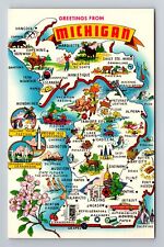 MI-Michigan, General Greetings, State Map, Tourist Sites, Vintage Postcard picture