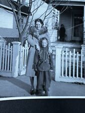 Vintage Black & White Photo Young Lady & Mother In Front Fence About 4 X6 Size picture
