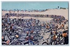 Nantucket Massachusetts MA Postcard Jetties Beach Bicycles Parking Scene c1960's picture