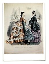 Dress and Fashion, Ladies' and Child's Bustle Dress 1870 - Vintage Chrome Postca picture