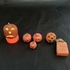 Vintage Lot 6 Mini Pumpkins Ceramic Resin Paper Doll House picture