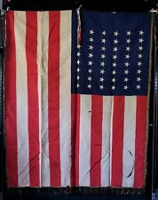 Atq 48 Star American Ceremonial Flag 1912 1959 Silk W Gold Bullion Wire Fringe picture