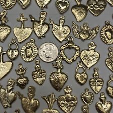 25 Milagro HEART Charms Mexican Folk Art GOLD All HEARTS Charm Lot picture