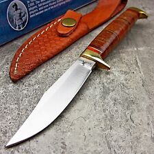 Rough Rider Short Skinner Brown Stacked Leather Wrapped Handle Fixed Blade Knife picture