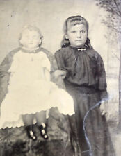 Rare 1/2 Plate 5” X 7” Tintype Fabulous Huge Doll In Chair With Her Sweet Owner picture