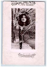 Woman Postcard RPPC Photo With The Compliments Of The Season 1920 Posted Antique picture