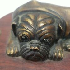 Victoria Collection Bulldog Bronze Figurine Sculpture Dog Lying On Wooden Plinth picture