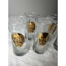 Indian Chickasaw Trademark Midcentury In Gold and Clear Barware Glasses 5 Rare picture