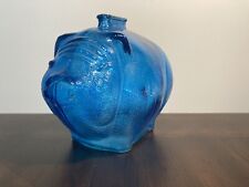 Vintage Anchor Hocking Large Glass Coin Pig Piggy Bank - Blue picture