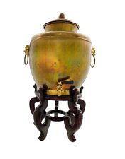 Brass Oriental Large Tea Kettle with Foo Dog Handles Asian Samovar Vintage Decor picture