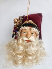Wow Big XL Vintage Santa Claus Head Twisted Eyebrows Velvet Christmas Ornament  picture