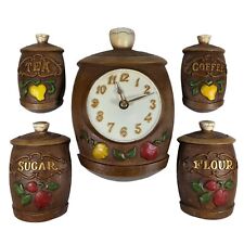 VTG 5 pc Set Sexton Kitchen Clock Set Wall Art Fruit Canisters MCM Kitsch 1967 picture