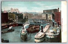 Chicago, Illinois IL - Rush Street Bridge - Chicago River - Vintage Postcard picture