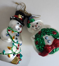 2 - Vintage 1998 BK Glass Ornaments Snowman & Santa picture