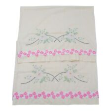 Vintage Hand Embroidered Applique Floral Pillowcases Pair Cotton Blend Muslin picture