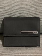 Authentic PRADA Logo Plate Black Nylon Card Case Mini Wallet. picture