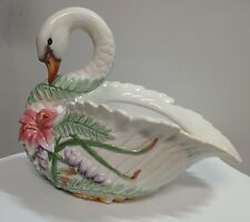 Vintage Fitz & Floyd Ceramic Floral Design Swan Bowl Home Bath Vanity Decor MCM picture