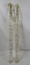 Pair of Vintage MCM Clear Lucite Acrylic Taper Candles Silver Flecks 11.5