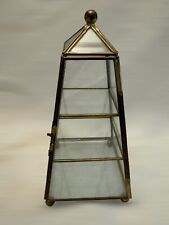 Vintage Glass Brass Hinged Pyramid Display Case Curio  3 Shelf 9” picture
