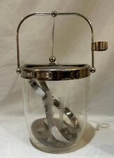 VTG Etched Bamboo Glass Ice Bucket Stainless Steel Lid Handle Tung Strainer picture
