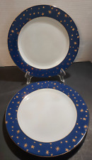 Galaxy Fine Porcelain by Sakura 2 Dinner Plates MCM Gold Star/Blue 14K Gold Trim picture