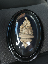 Antique 19thc Meerschaum Holy family statue in wood frame convex glass religious picture