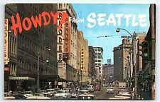 1950s SEATTLE WASHINGTON HOWDY FROM SEATTLE STREET VIEW POSTCARD P3728 picture