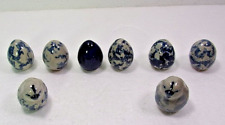 CLAY CITY POTTERY MINIATURE BLUE & WHITE SPONGE (2) BABY CHICKS AND (6) EGGS picture