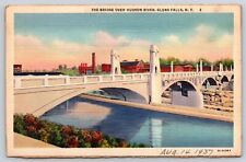 Glens Falls New York~Bridge Over The Hudson River~Colortone~Vintage Linen PC picture