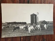 Vintage 1910’s Real Photo Postcard - Dairy Farm Cows Windmill Silo Barn picture