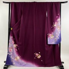 65.7inc Japanese Kimono SILK FURISODE Cherry blossoms Petal Red-purple picture