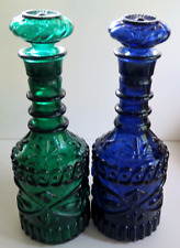 Vintage Lot 2 Emerald Green & Cobalt Blue Decanter Beam Bottles w/Stoppers 1968 picture