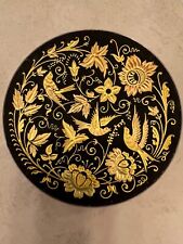 Vintage Bird Damascene Toledo Ware Small Footed Trinket Dish Black and Gold picture