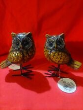 2 x Vintage Retro Owls Bird w/ Metal Legs Figurines Sculpture For Planters picture