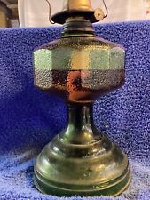 Vintage Hurricane Oil /Kerosene  Lamp. Etched Green Glass 12 Inches Tall W/O Lam picture