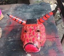**AWESOME VINTAGE NATIVE GUATEMALAN FOLK ART WOODEN TORO MASK 1980s SUPER* picture