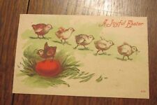 A329 Vintage Postcard A Joyful Easter Chicks Chicken Eggs Early picture