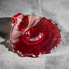 Vintage Viking Ruby Red Glass Leaf Shaped Dish Trinket Dish Small Plate VTG picture