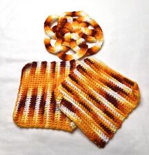 Vintage Handmade Crocheted Potholders Trivets 70’s Orange And Brown picture