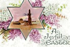 Rare Joyful Easter Jewish Star Dome Embossed c.1910 Vintage Postcard Floral picture