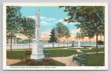 Marquette Park & Monument St Ignace Mi Linen Postcard No 4773 picture