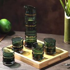 DUJUST Japanese Sake Set for 4, Bamboo Design in Golden Trim, Gradient Green  picture