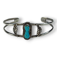 Vintage Native American Navajo Carved Turquoise Peanut Sterling Cuff Bracelet picture