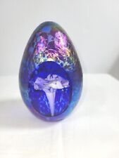 Glass Art Signed Roger Vines Paperweight 91s, Paper Mash Styled Blue Purple   picture