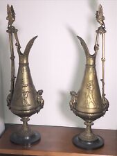 PAIR ANTIQUE FRENCH NEOCLASSICAL BRONZE EWERS ATTRIBUTED TO FERDINAND LEVILLIAN picture