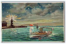 Lake Erie And Entrance To Harbor Buffalo New York NY HTL Hold To Light Postcard picture
