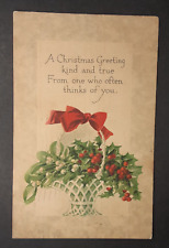 1918 Postcard Christmas Greeting Flowers Antique Turn of Century Post Card picture