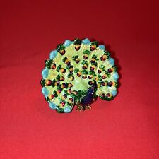 Peacock Blue Green Fantail Enamel Metal Magnetic Trinket Jewelry Keepsake Box picture