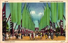 Chicago Worlds Fair Postcard Avenue of Flags Midway picture