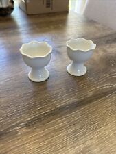 Set Of 2 Pier 1 Imports White Porcelain Scalloped Edge Egg Cup P1 China picture